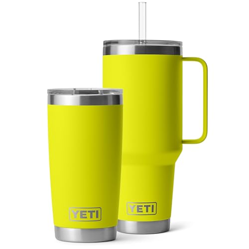 YETI Rambler 42 oz Becher mit Henkel & Strohhalmdeckel + Rambler 20 oz Becher — Firefly Yellow