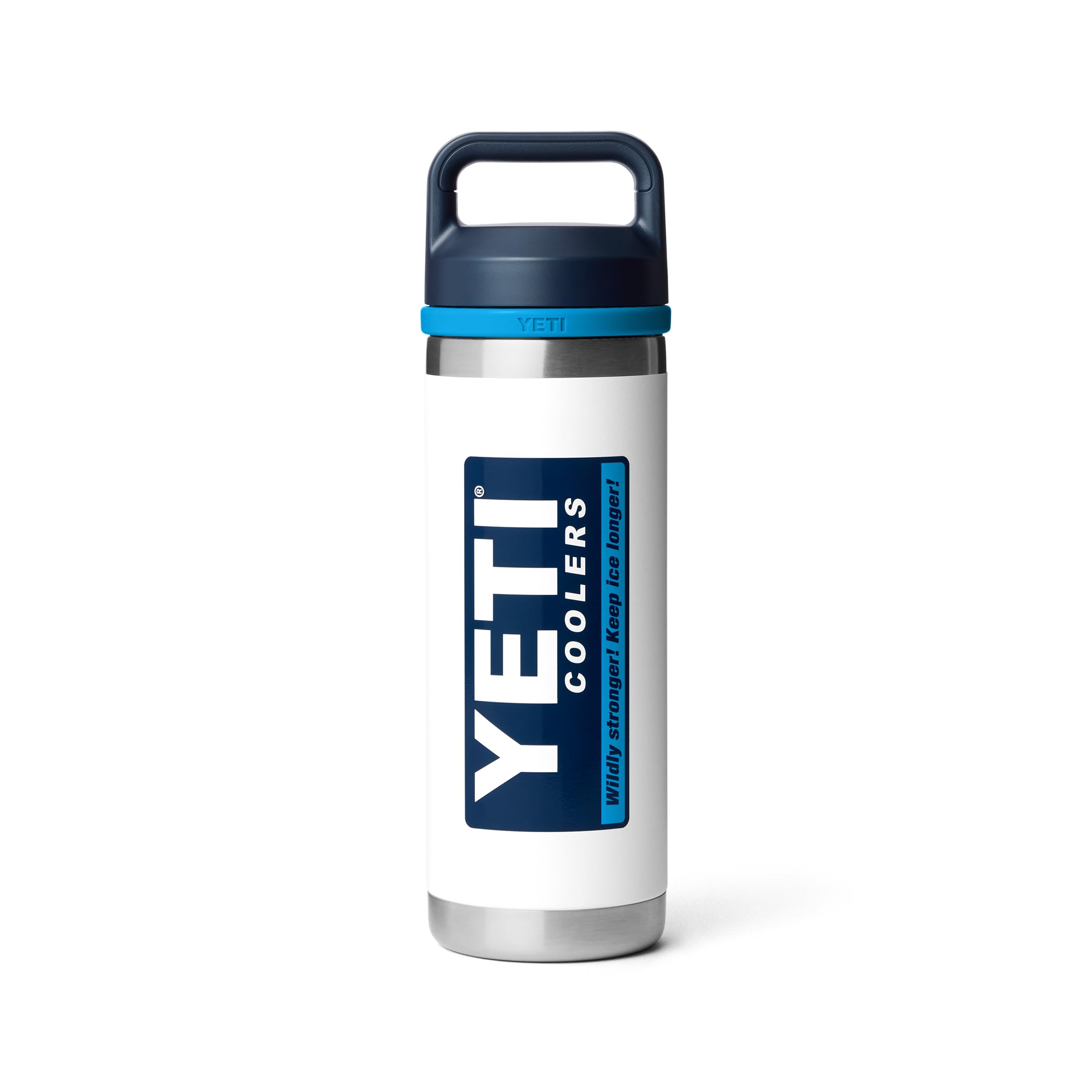 YETI Rambler 0,53l Flasche mit Chug-Verschluss, Vakuumisolierte Edelstahl-Trinkflasche, Weiß/Blau