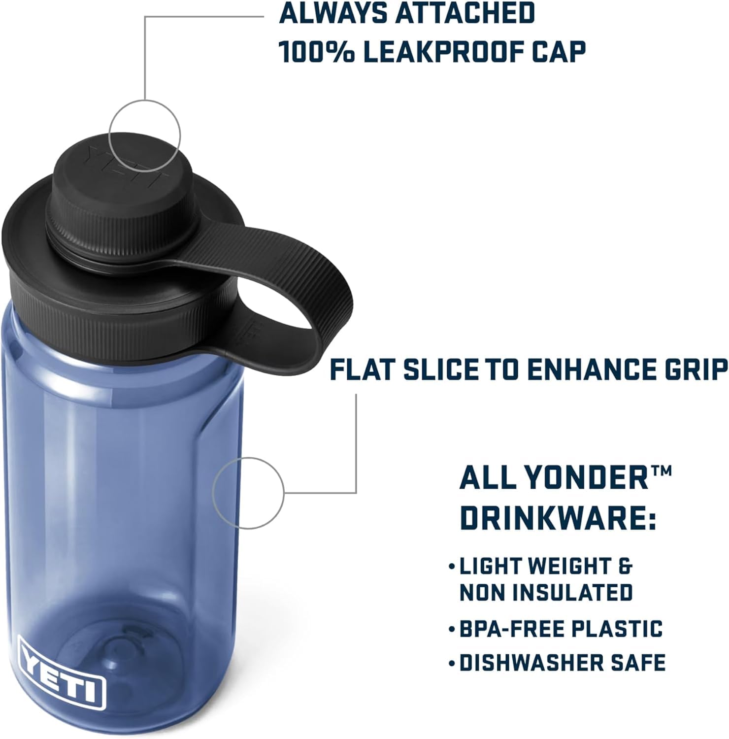 Yonder Water Bottle with Yonder Tether Cap, Lightweight, Leakproof and BPA-Free