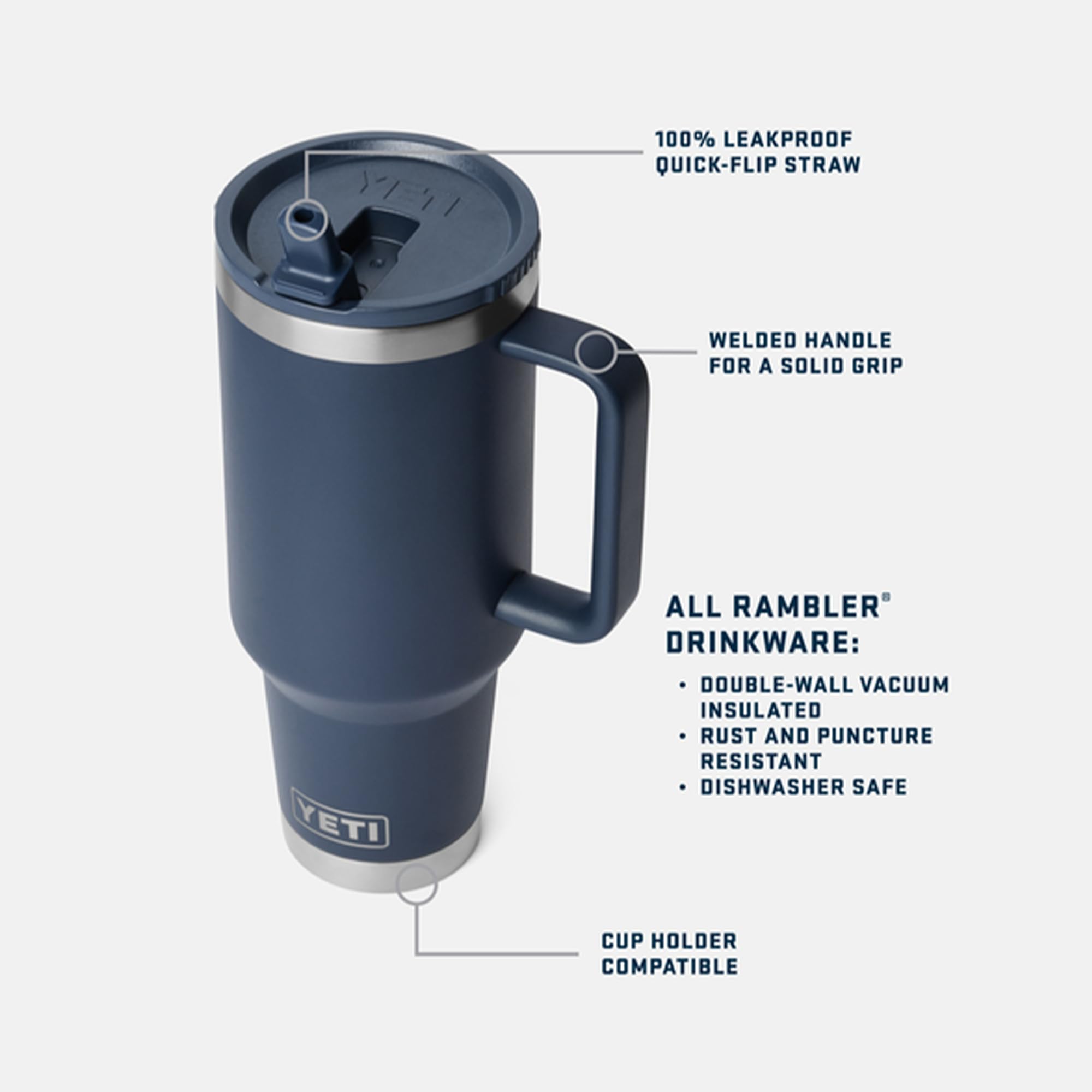YETI Rambler 40 oz Travel Mug mit Trinkhalmdeckel – Edelstahl, vakuumisoliert, auslaufsicher, passend für Getränkehalter, Heuschrecke