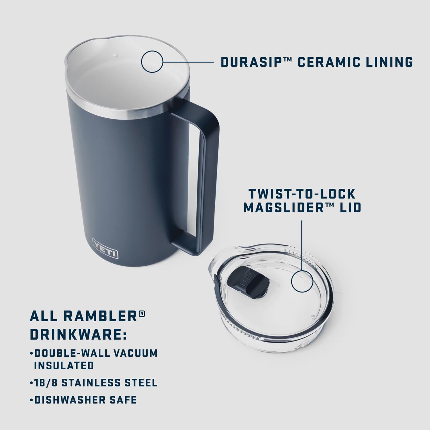 YETI Rambler 64 oz Krug, vakuumisoliert, Edelstahl mit MagSlider Deckel, Seestein