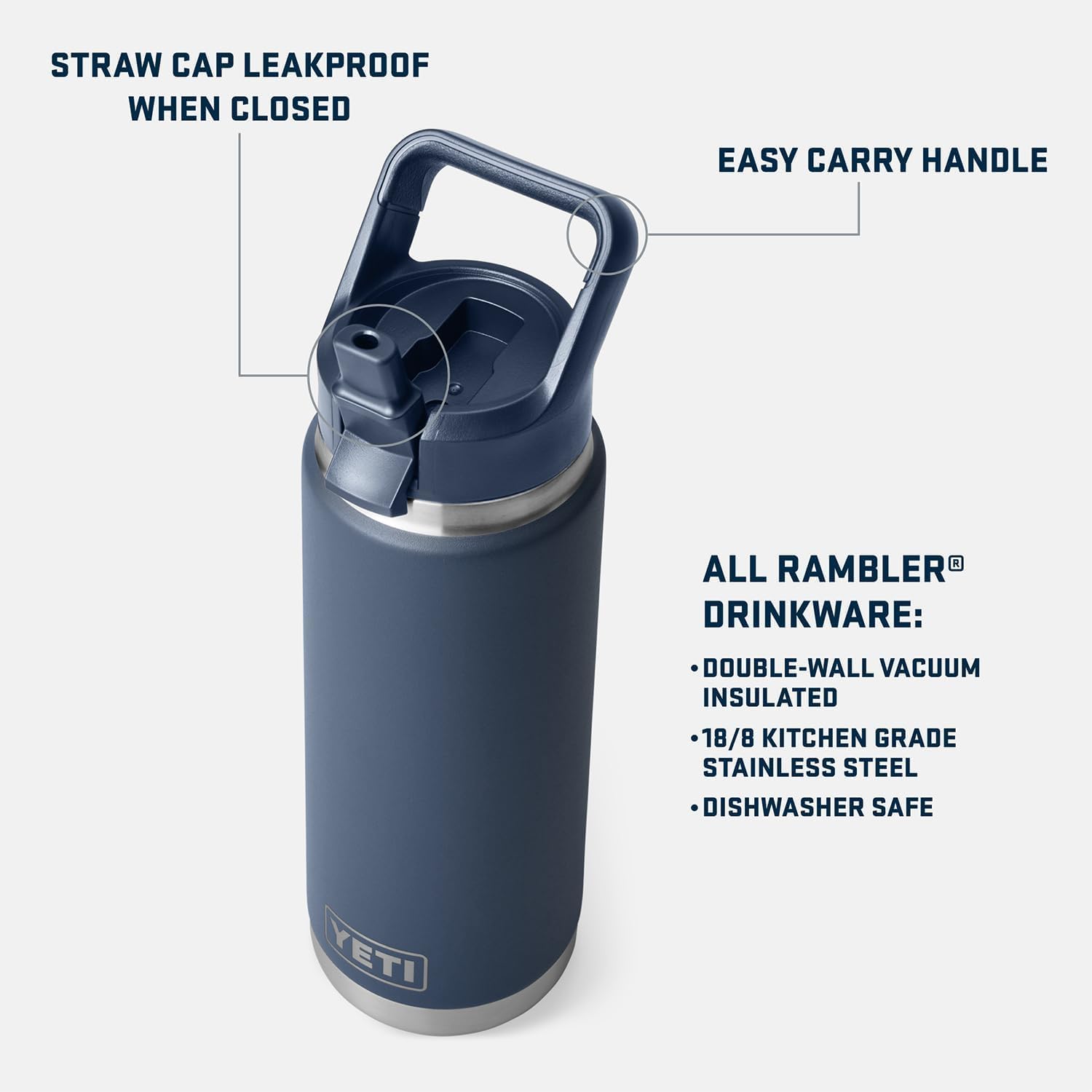 YETI Rambler 26 oz Flasche, vakuumisoliert, Edelstahl mit farblich passendem Strohhalmdeckel