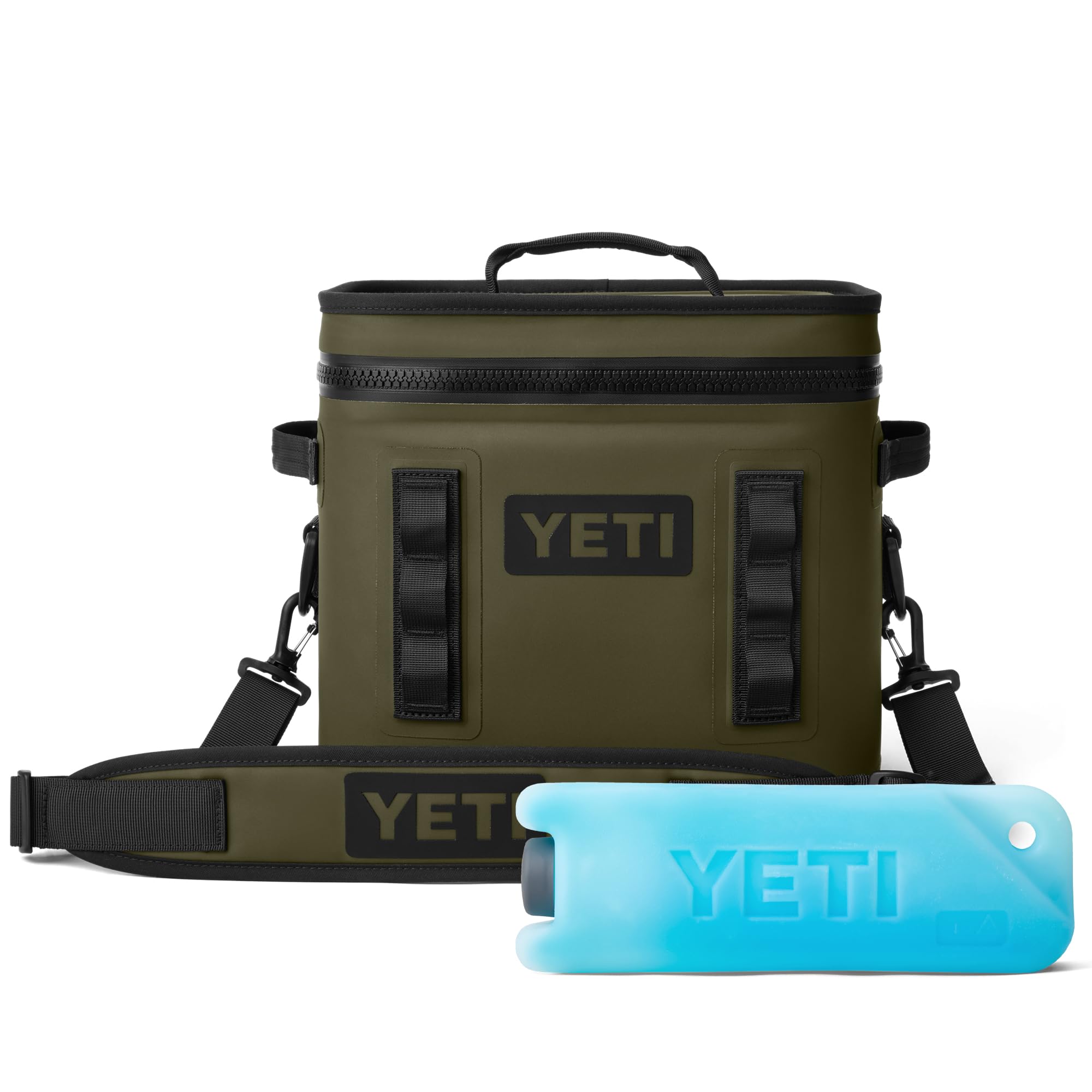 YETI Hopper Flip 12 Tragbarer Kühler, Olive mit ICE Block wiederverwendbarer Kühlakku, 450 g