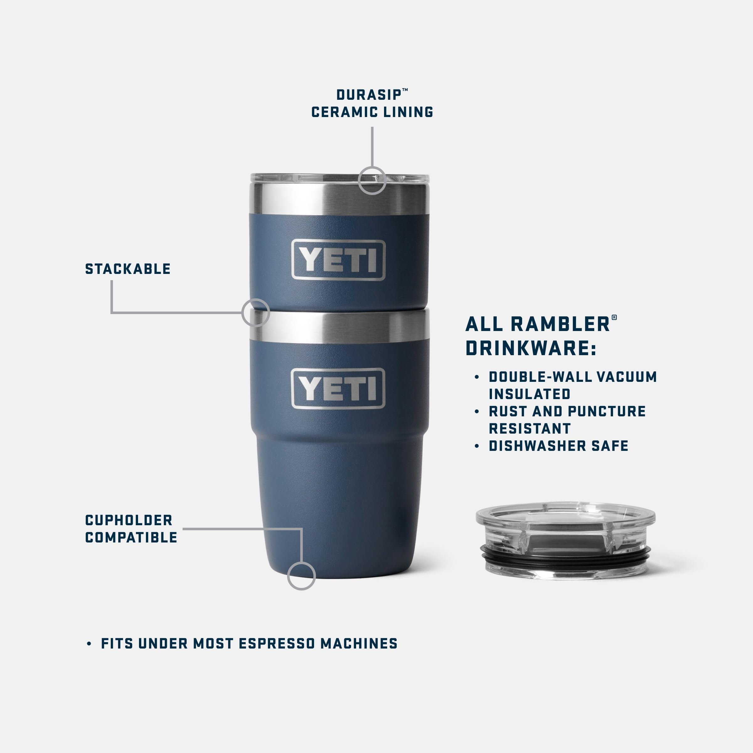 YETI Rambler 8 oz Kaffeebecher mit Deckel – Doppelwandig isoliert & stapelbar