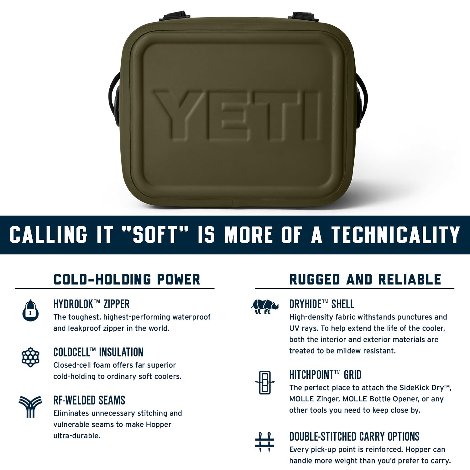 YETI Hopper Flip 12 Tragbarer Kühler, Olive mit ICE Block wiederverwendbarer Kühlakku, 450 g
