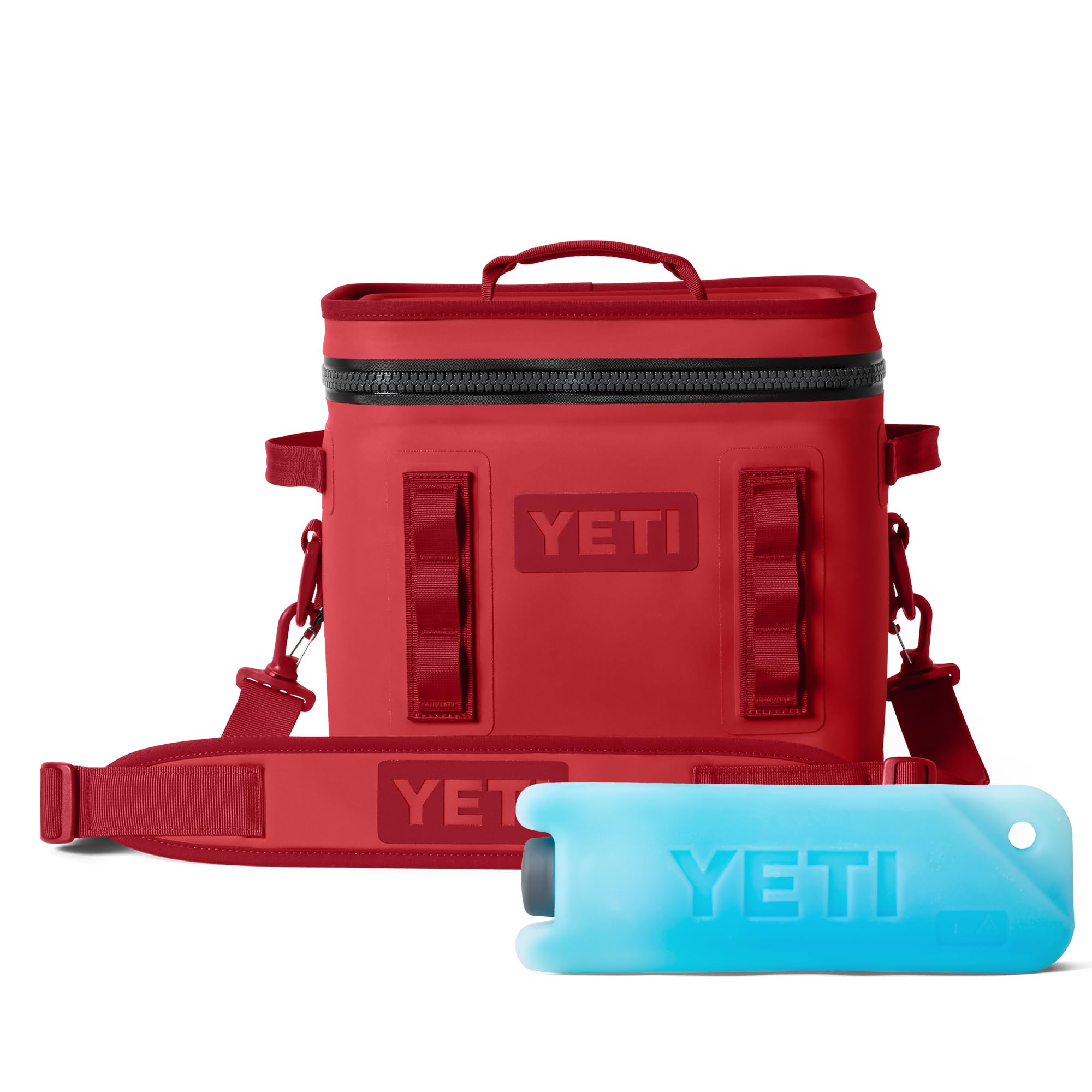 YETI Hopper Flip 12 Portabler Cooler – Rescue Red mit ICE Block nachfüllbarem Kühlakku (1 Pfund)