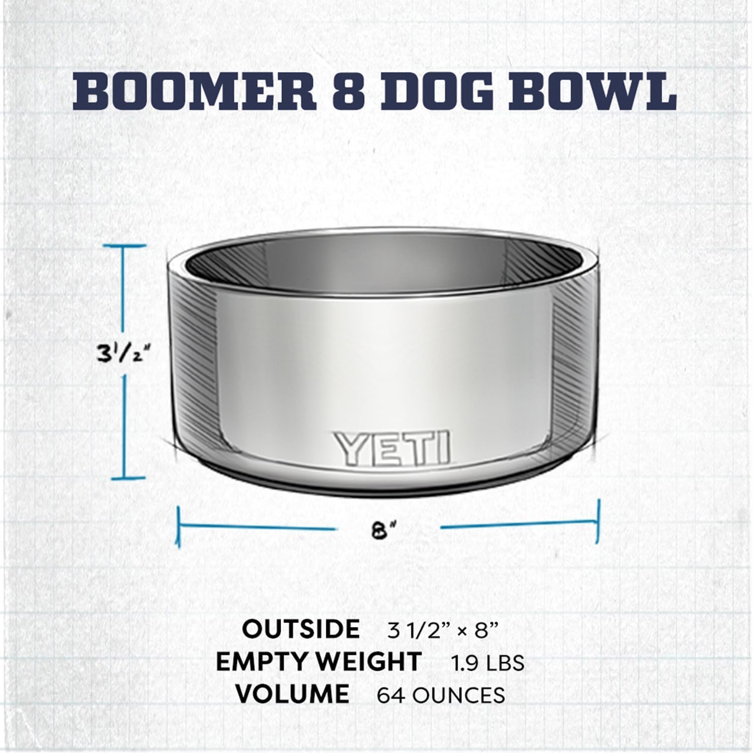 YETI Boomer 8 Edelstahl-Hundenapf, rutschfest, 64 oz